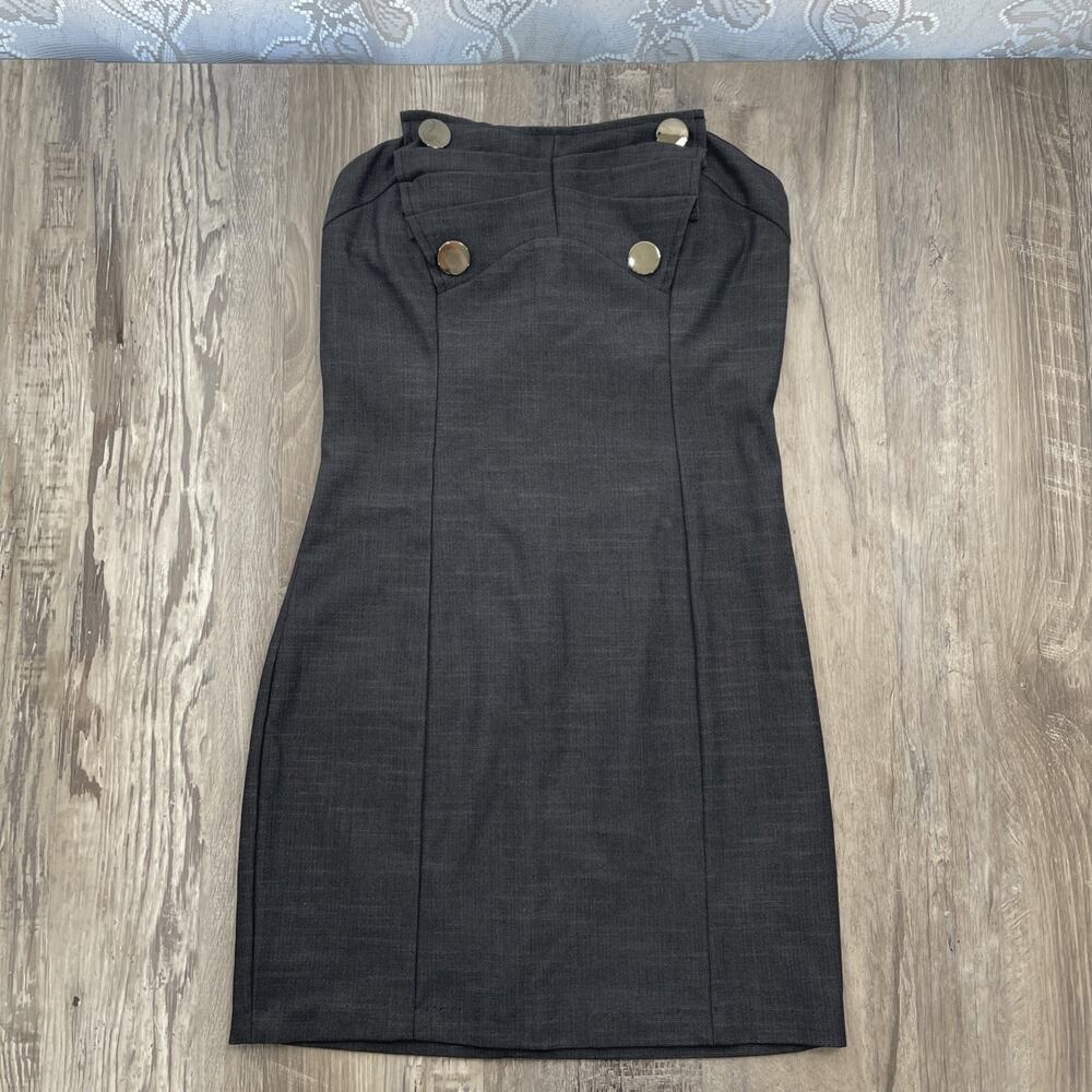 Vintage Sailor Dress Strapless Gray Silver Buttons Y2K Mystic Size Small